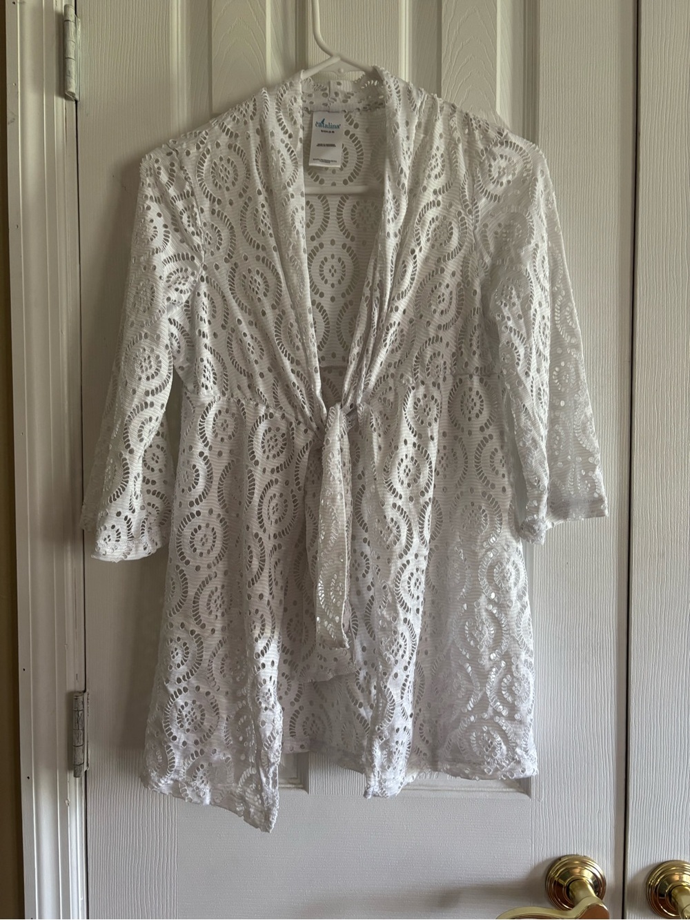 Catalina White Eyelet Lace Tie-Front Swim Coverup